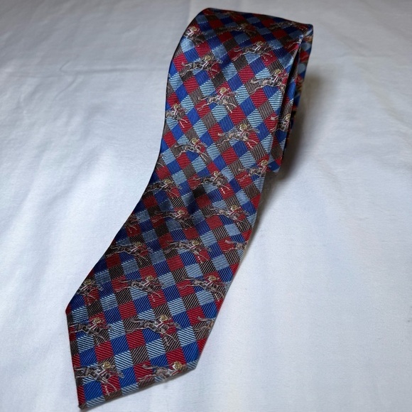 logans of lexington Other - Red And Blue Equestrian Horse Racing Silk Neck Tie Logan’s Of Lexington Classic